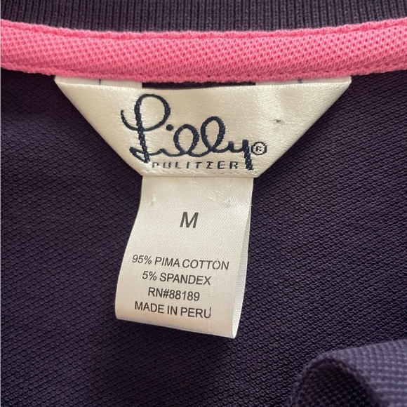 Lilly Pulitzer Pima Cotton Navy Polo with Pink Palm Detail - Picture 3 of 4